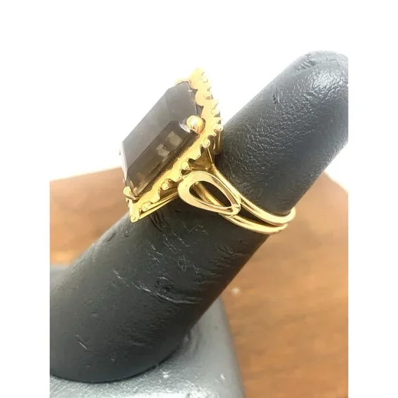 Smokey Quartz Cocktail Ring 18k Yellow Gold Estate Jewelry Women's Size 5.25